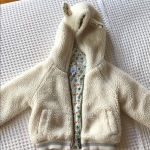 Gap x Sarah Jessica Parker creme fuzzy coat